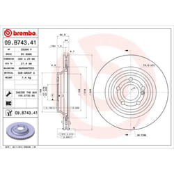 Disque de frein BREMBO 09B74341 arrière, ventilé, à haute teneur en carbone, 1 pièce