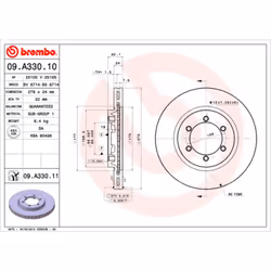 Disque de frein BREMBO 09A33011 avant, ventilé, 1 pièce