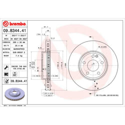 Disque de frein BREMBO 09B34441 avant, ventilé, à haute teneur en carbone, 1 pièce