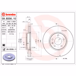 Disque de frein BREMBO 09B35611 avant, ventilé, à haute teneur en carbone, 1 pièce