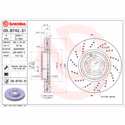 Disque de frein BREMBO 09B74251 avant, ventilé, à haute teneur en carbone, 1 pièce