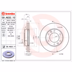 Disque de frein BREMBO 09A63211 avant, ventilé, 1 pièce