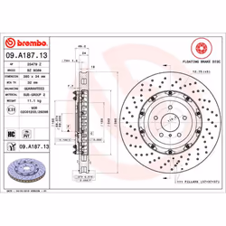Disque de frein BREMBO 09A18713 avant, ventilé, à haute teneur en carbone, 1 pièce