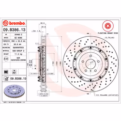 Disque de frein BREMBO 09B38613 avant, ventilé, à haute teneur en carbone, 1 pièce