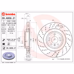 Disque de frein BREMBO 09A95821 avant, ventilé, à haute teneur en carbone, 1 pièce