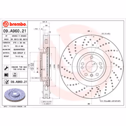 Disque de frein BREMBO 09A96021 avant, ventilé, à haute teneur en carbone, 1 pièce