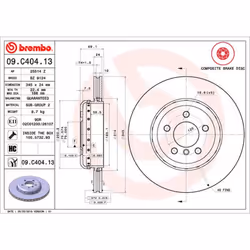 Disque de frein BREMBO 09C40413 arrière, ventilé, à haute teneur en carbone, 1 pièce
