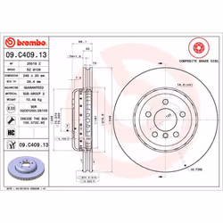 Disque de frein BREMBO 09C40913 avant, ventilé, à haute teneur en carbone, 1 pièce