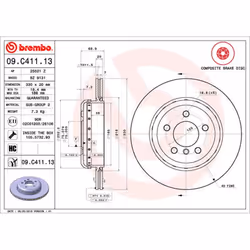 Disque de frein BREMBO 09C41113 arrière, ventilé, à haute teneur en carbone, 1 pièce