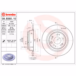 Disque de frein BREMBO 08B36010 arrière, plein, 1 pièce