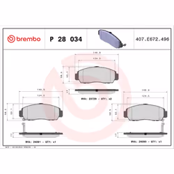 Jeu de plaquettes de frein BREMBO Xtra P 28 034X, avant