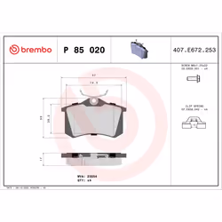 Jeu de plaquettes de frein BREMBO Xtra P 85 020X, arrière
