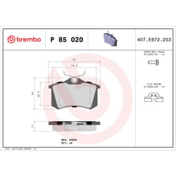 Jeu de plaquettes de frein BREMBO Xtra P 85 020X, arrière