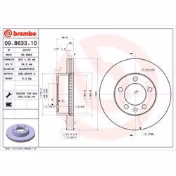 Disque de frein BREMBO 09B63310 avant, ventilé, à haute teneur en carbone, 1 pièce