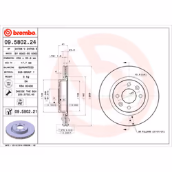 Disque de frein BREMBO 9580221 avant, ventilé, 1 pièce