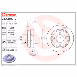 Disque de frein BREMBO 08A86911 arrière, plein, 1 pièce