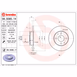 Disque de frein BREMBO 8508511 avant, plein, 1 pièce