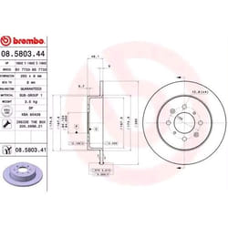 BREMBO Disque de frein HONDA: CIVIC 7 Hatchback, CIVIC 6 Hatchback, CIVIC 6 Fastback, MG: MG ZR 3/5 portes, ZS Berline, MG ZS 5 portes 08.5803.41