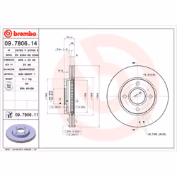 Disque de frein BREMBO 9780611 avant, ventilé, 1 pièce