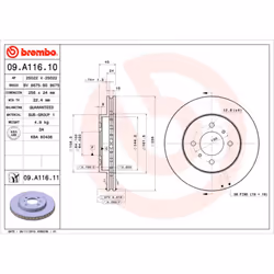 Disque de frein BREMBO 09A11611 arrière, ventilé, 1 pièce