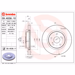 Disque de frein BREMBO 09A53811 avant, ventilé, 1 pièce