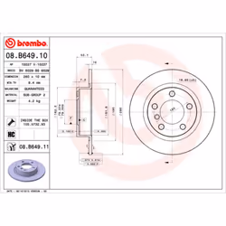 Disque de frein BREMBO 08B64911 arrière, plein, à haute teneur en carbone, 1 pièce