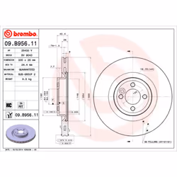 Disque de frein BREMBO 09B95611 avant, ventilé, à haute teneur en carbone, 1 pièce