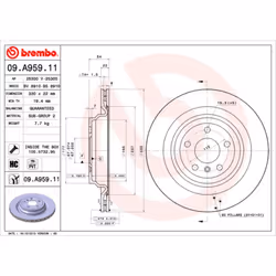 Disque de frein BREMBO 09A95911 arrière, ventilé, à haute teneur en carbone, 1 pièce