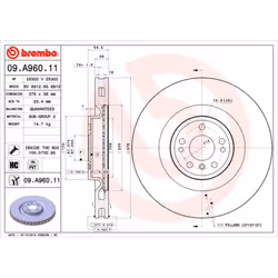 Disque de frein BREMBO 09A96011 avant, ventilé, à haute teneur en carbone, 1 pièce
