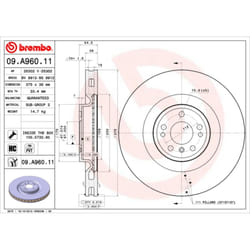 Disque de frein BREMBO 09A96011 avant, ventilé, à haute teneur en carbone, 1 pièce