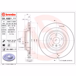 Disque de frein BREMBO 09A96111 arrière, ventilé, à haute teneur en carbone, 1 pièce