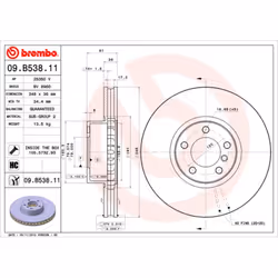 Disque de frein BREMBO 09B53811 avant, ventilé, à haute teneur en carbone, 1 pièce