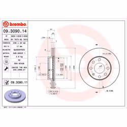 Disque de frein BREMBO 9309011 avant, ventilé, 1 pièce