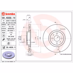 Disque de frein BREMBO 9493911 avant, ventilé, 1 pièce