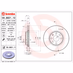 Disque de frein BREMBO 9860111 avant, ventilé, 1 pièce