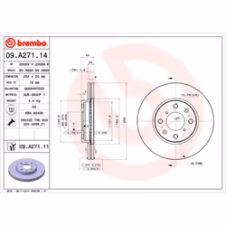 Disque de frein BREMBO 09A27111 avant, ventilé, 1 pièce