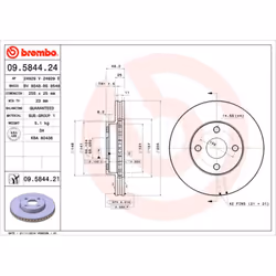 Disque de frein BREMBO 9584421 avant, ventilé, 1 pièce