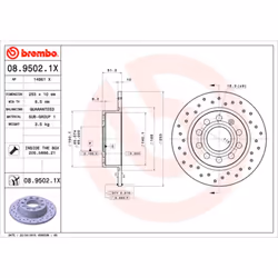 Disque de frein BREMBO 0895021X arrière, perforé, perforé, plein, 1 pièce
