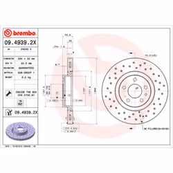 Disque de frein BREMBO 0949392X avant, perforé, ventilé, perforé, 1 pièce