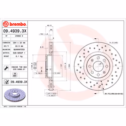 Disque de frein BREMBO 0949393X avant, perforé, ventilé, perforé, 1 pièce