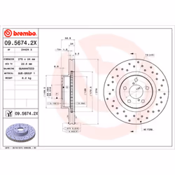 Disque de frein BREMBO 0956742X avant, perforé, ventilé, perforé, 1 pièce