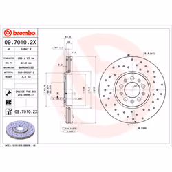 Disque de frein BREMBO 0970102X avant, perforé, ventilé, perforé, 1 pièce
