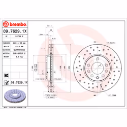 Disque de frein BREMBO 0976291X avant, perforé, ventilé, perforé, 1 pièce