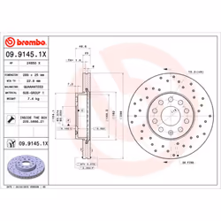 Disque de frein BREMBO 0991451X avant, perforé, ventilé, perforé, 1 pièce