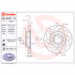 Disque de frein BREMBO 0991671X avant, perforé, ventilé, perforé, 1 pièce