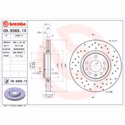 Disque de frein BREMBO 0993691X avant, perforé, ventilé, perforé, 1 pièce
