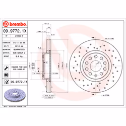 Disque de frein BREMBO 0997721X avant, perforé, ventilé, perforé, 1 pièce