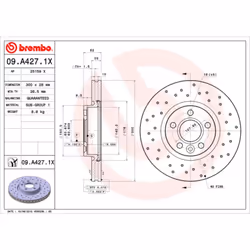 Disque de frein BREMBO 09A4271X avant, perforé, ventilé, perforé, 1 pièce