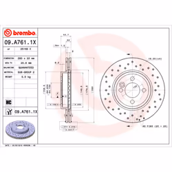 Disque de frein BREMBO 09A7611X avant, perforé, ventilé, perforé, 1 pièce