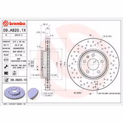 Disque de frein BREMBO 09A8201X avant, perforé, ventilé, perforé, 1 pièce